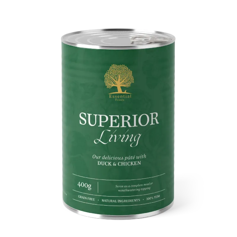 SUPERIOR LIVING Pâtée pour Chien Adultes - 400g | Canard et Poulet Frais, SANS Céréales SUPERIOR LIVING Pâtée pour Chien Adultes - 400g | Canard et Poulet Frais, SANS Céréales