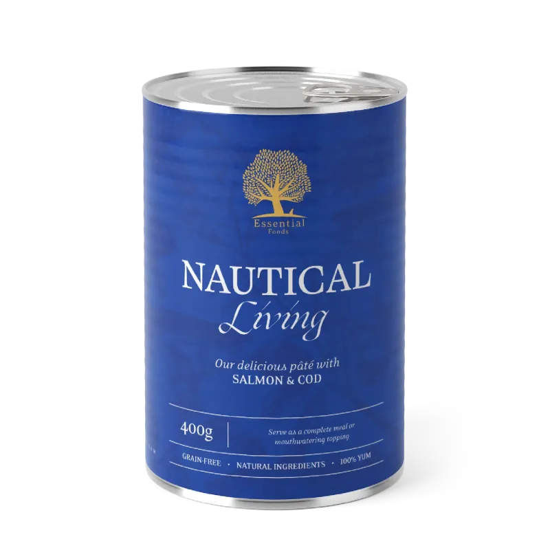 Pâtée ESSENTIAL NAUTICAL LIVING pour Chien 400g – Saumon, Morue, Sans Céréales, Sans OGM – Repas Complet