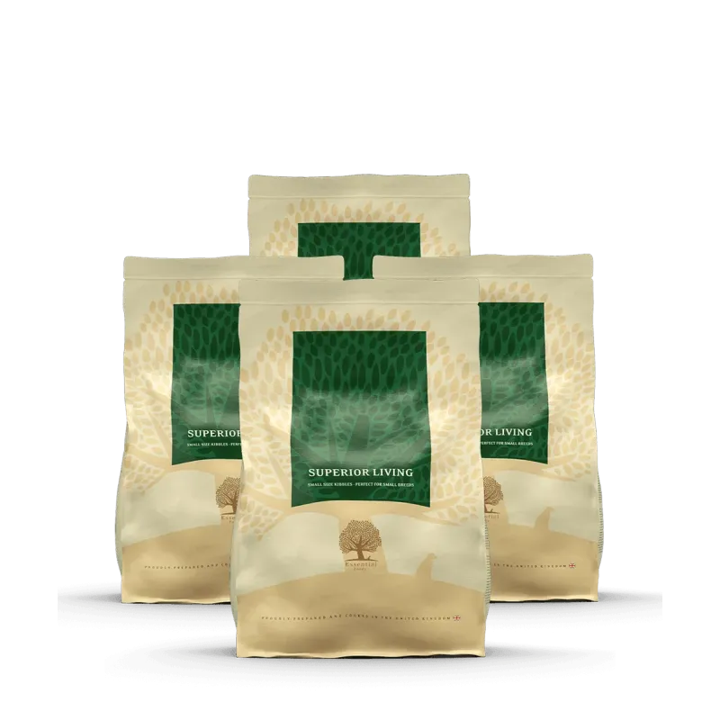 Lot de 4 x 2.5 kg SUPERIOR LIVING – Croquettes pour chiens adultes sans céréales – ESSENTIAL FOODS Lot de 4 x 2.5 kg SUPERIOR LIVING – Croquettes pour chiens adultes sans céréales – ESSENTIAL FOODS